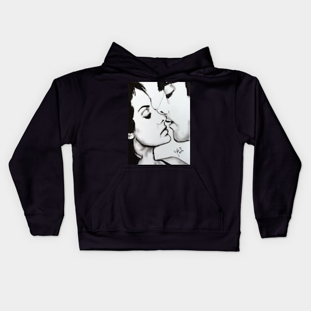 Almost a Kiss - Charcoal Drawings Kids Hoodie by Krusty